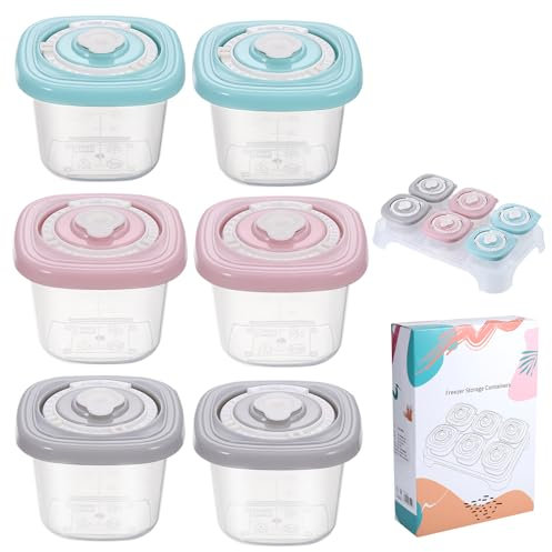 Fentar 6stk Babybrei Einfrieren Behälter, Lecksicher Beikost Einfrieren Behälter mit Timing-Funktion, Hitzebeständig Snackbox Baby, Kleine Dosen mit Deckel für Muttermilch Babynahrung Aufbewahrung