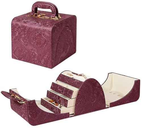 RJFGIDEM Schmuckschatullen, Schmuckschatulle für unterwegs, tragbarer Schmuck-Organizer mit Griff-Design, 3-stelliger Code, abschließbarer Aufbewahrungskoffer für Frauen und Mädchen(Purple)