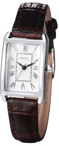 JewelryWe Damenuhr Leder Rechteckige Uhr: Vintage Analog Quarz Armbanduhr Damen Braun PU Lederarmband Kleine Uhr mit Römischen Ziffern Zifferblatt & Silber Rechteck Gehäuse