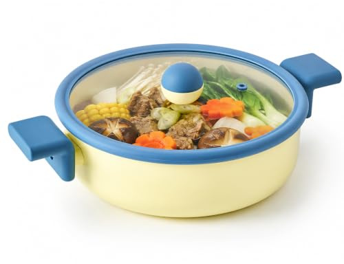 Neoflam Danish Kasserolle mit Deckel, Keramik, antihaftbeschichtet, 24,1 cm | 24 cm, niedriger Suppentopf, geschmiedetes Aluminium, Eintopf, Suppe, Nudeln, Schmoren, Kochen, Induktion, Made in Korea