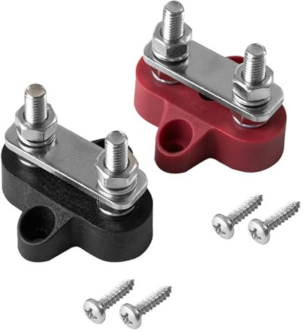 Dual Anschlussbolzen M6,Sammelschiene,Batterie Abzweig,KFZ Masse Verteiler,Klemmen Sammelschiene,Camper Stromschiene,Terminal Bus Bar Busbar Power Terminal Block,M6,Je ein Paar Rot und Schwarz