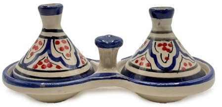Mini Tajine Double Porte Épices en Céramique Terre cuite Safi - Art et Fonctionnalité Marocain 0811241527 Tunisie Turquie Ethnique du Monde