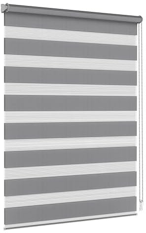 Jalousiescout Doppelrollo Klemmfix ohne Bohren & mit Bohren, 60X110cm Dunkelgrau Rollo Fensterrollo lichtdurchlässig, Sonnenschutzrollo Zebrarollo für Fenster & Türen