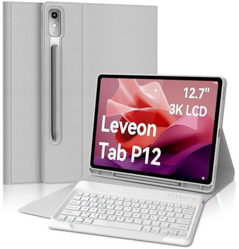 FOGARI Tastiera per Lenovo Tab P12 12.7'' 2023, Tastiera Magnetica Bluetooth Senza Fili AZERTY Francese Custodia con Supporto Matita per Lenovo Tab P12 2023 12.7 Pollice Grigio
