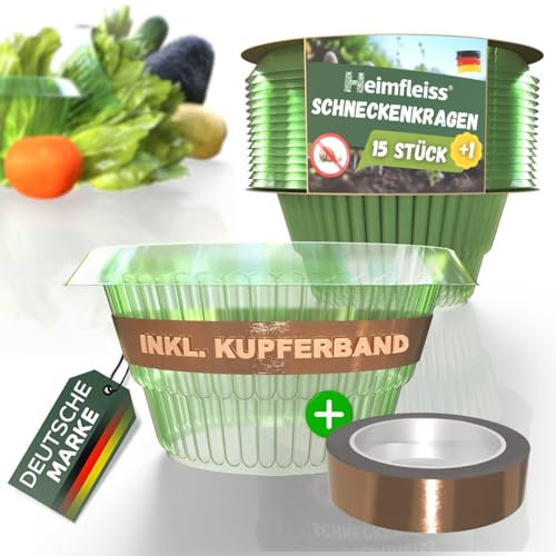 Heimfleiss® Schneckenkragen Salat inkl. Kupferband gegen Schnecken | Schneckenschutzring aus recyclebarem PET | Schneckenabwehr Chemiefrei | Schneckenschutz Hochbeet Salatring Schneckenring (16 Stück)