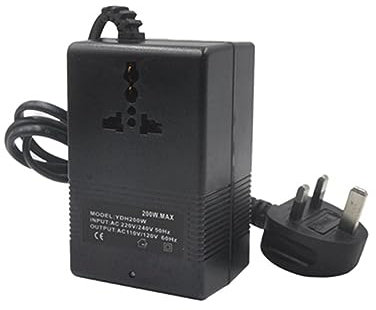 Cpolebev 200W Voltage Converter 220V to 110V Transformer Down Transformer Voltage Converter Travel Adapter Black UK Plug