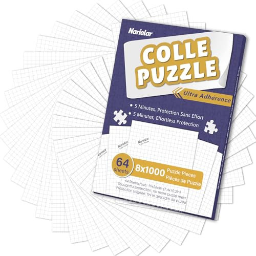 Nariolar Colla per puzzle, 64 fogli di colla, conservazione di 8 x 1000 pezzi di puzzle, facile da conservare in pochi minuti