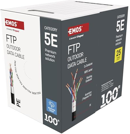 EMOS - Cavo di rete FTP CAT 5e, 100 m, PE - Cavo patch CAT5e FTP - Cavo LAN Gigabit - Cavo Ethernet schermato - per esterni