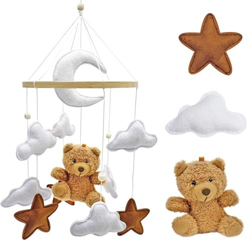 Mobile Baby,Baby Mobile Schlummernder Bär,Mobile Babybett Bär,Kinderzimmer Mobile Teddy,Filz Bettglocke,Mobile Baby Windspiele,Kinderzimmer Dekoration für Kleinkind Schlafzimmer Hängende