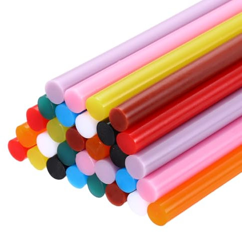 sourcing map 30pcs Full Size Hot Glue Gun Sticks 8-inch x 0.28-inch High Sticky Large Hot Glue Sticks, Black,White,Bright Red,Brown,Purple,Yellow,Sky Blue,Orange,Pink,Deep Green