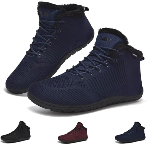 Schuvox Bottines Hiver Barefoot Imperméable Femme Chaussure Homme Bottes de Neige Boots Fourrées Chaudes Bottine Hivers Minimaliste Chaussures Pieds Nus D'hiver Winter Barefoot Shoes Bleu 41
