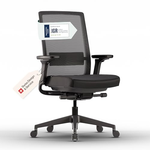 ofinto Active Bürostuhl Mattschwarz TESTSIEGER | Ergonomischer Schreibtischstuhl mit Synchronmechanik & adaptiver Lordosenstütze | Vollständig anpassbarer Office Chair - top Sitzposition | Drehstuhl