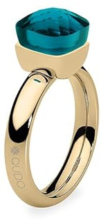 Qudo Firenze gold farbener Ring mit blue Zircon Stein (blau türkis) Edelstahl