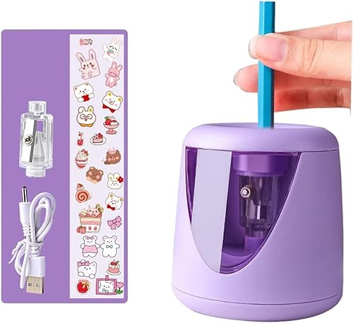 Automatic Electric Pencil Sharpener for Kids & Adults - Fast, Quiet Sharpening for Standard #2 & Colored Pencils (6-8.5mm), Safe for School, Home, Office - Purple