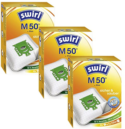 12 Original Swirl Staubsaugerbeutel M50 kompatibel mit Org. Miele Typ F/J/M FJM HyClean 3D