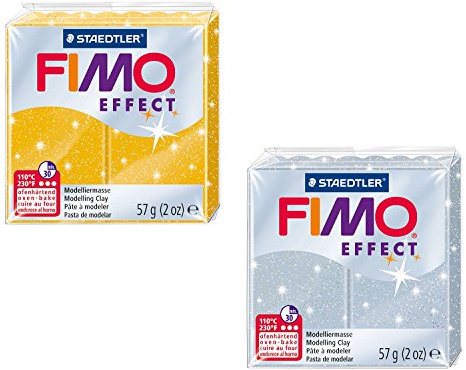 STAEDTLER 8020 AMZ 02 - Fimo effect glitter Modelliermasse, 2 Blöcke, 57 g, gelb/silber