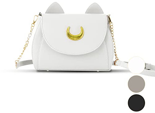 YARBAR Damen Umhängetasche Kawaii Schultertaschen Süße Katzenform Schulter Handtaschen Casual Taschen Pu Leder (Weiß)