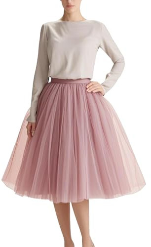 WDPL Jupe trapèze en tulle pour femme - Jupe tutu pour demoiselle d'honneur, Dusty Rose., Taille M
