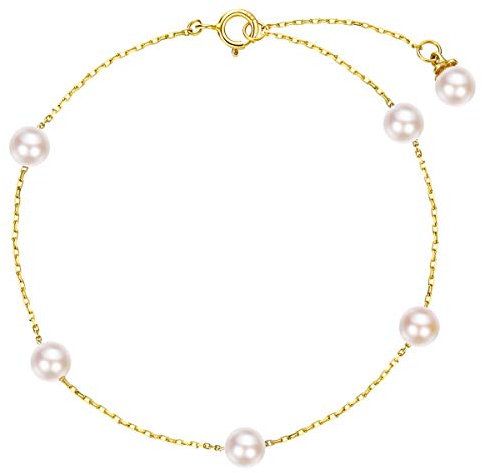 Armband für Damen aus Gold 585 mit Perlen aus Süßwasser 14 Karat Gold Armkette Perlenarmband Mädchen Armbandlänge 17+2 cm