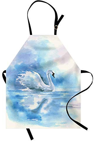ABAKUHAUS Animal Delantal de Cocina, Cisne En Nebuloso River Art, Apto para Uso en Interiores y Exteriores Resiste la Suciedad, Azul Blanco