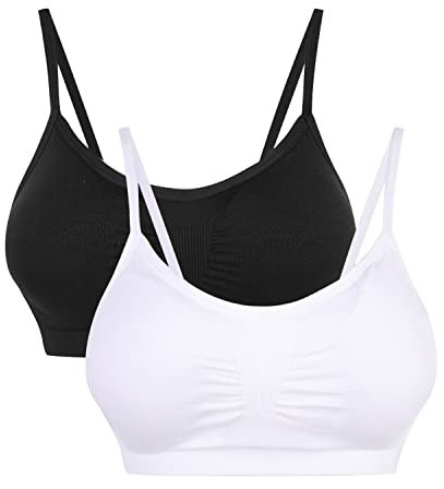 Vertvie Womens Strech Duenn Ohne Buegel Push up Yoga Sports BH Bra Top Set Fuer Fitnesstraining Polsterung 2er Pack(Weiß + Schwarz, Größe S/Etiketten M)
