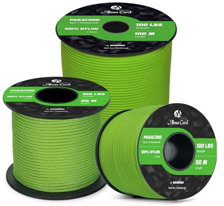 Abma Cord Paracord 2mm 30m 100% Nylon Seil Typ I Schnur mit 1 Kern Allzweckseil - Max. 45kg (100lbs) - Neon Grün