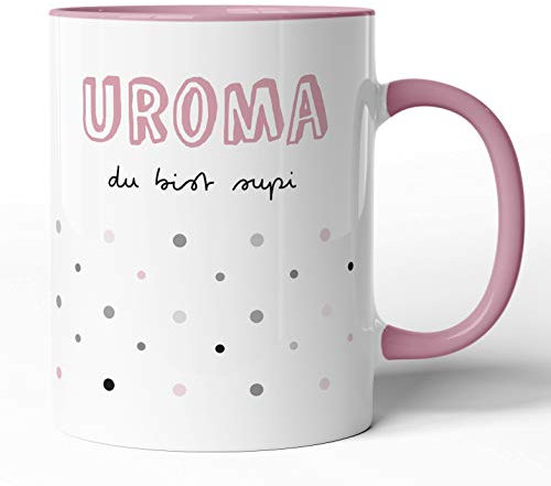 Tasse mit Spruch - Uroma du bist supi - Kaffeetasse Familie Geschenk-Idee/Tasse zum Geburtstag/Weihnachts-Geschenk (Rosa, Uroma)