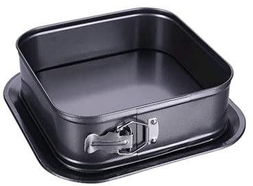 Moule à charnière carré pour la cuisson, anti-adhésif et anti-fuite, avec fond amovible, 28 cm, noir