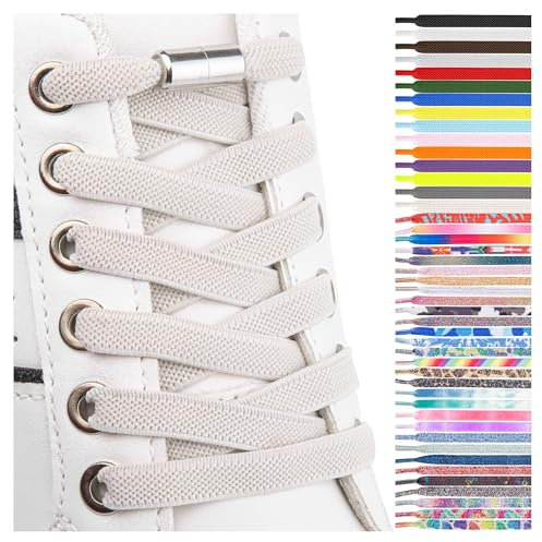 SULPO Cordones elásticos de goma sin atar, planos, con cierre de rosca, beige, Einheitsgröße