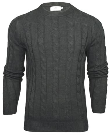 Xact Men's Crew Neck Cable Knit Jumper (Dark Charcoal Marl) M