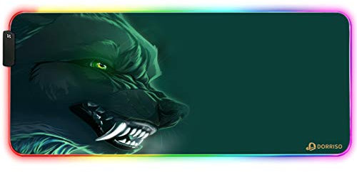 DORRISO RGB Gaming Mauspad 900x400x4 mm XXL Große Mousepad Fransenfreie Ränder Wasserdicht Tischunterlage Matte Office Rutschfest Matte für Computer PC Professionelle Gamer Gaming Mousepad Grün