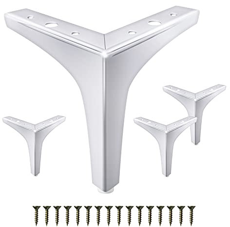 GOSCHE Metall-Möbelbeine 15,2 cm, Chrom Poliert Silber Sofa Beine Set von 4, Moderne Stil Ersatz Dreieck Beine für Kommode Stuhl Bett Schrank DIY Ersatz Couch Füße