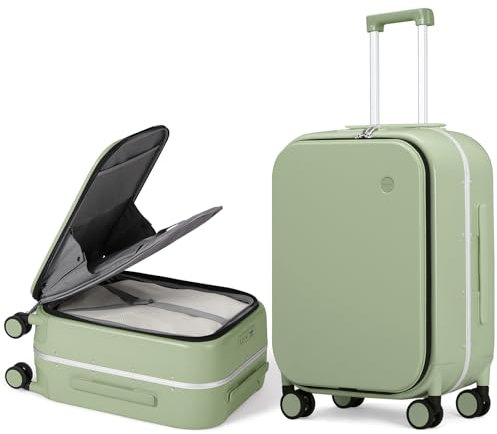 Hanke Mixi Carry on Luggage, 20'' Suitcase avec Poche pour Ordinateur Portable, Voyage Luggage Luggage Aluminium Cadre PC Rigide avec Roues Spinner et TSA Lock and Cover - Vert Avocat