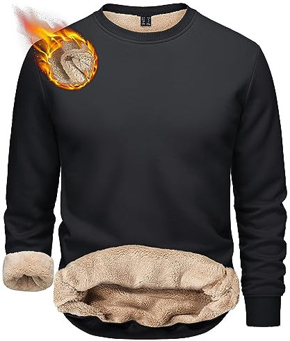 TACVASEN Herren Warme Fleece Pullover Sweatshirts Winter Langarm Shirts mit Fleecefutter (L, Schwarz)