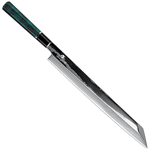 Fatto a mano 12 pollici Cook Cook Sashimi Sushi Knife Damasco Pesca Knifes Kitchen Chef Cutter Coltello da cuoco unico (Color : Green, Kitchen Knife Size : 12 inch)