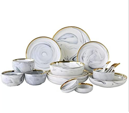 YXSH Juegos De Vajilla De Porcelana, Juegos De Vajilla De Mármol De 9 Piezas Juego De Platos Y Tazones con Platos De Cena Platos De Postre Y Platos De Sopa