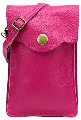 SH Leder Damen Handytasche Umhängetasche Geldbörse Multifunktion Beutel Schultertasche aus Echtleder Verstellbar Schultergurt Handy bis 6.8 Zoll 12x19cm ADA G3282 (Pink)