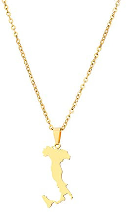 YUANYIRAN Italien Karte Anhänger Halskette - Unisex Paar Halskette Schmuck Ethnischer Charme Flagge Anhänger Patriotische Karte Hip Hop Schmuck Mode Persönlichkeit Gedenken Geschenk,Gold,50Cm/19.6 In