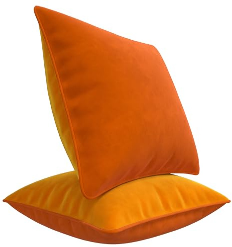 Blau Marité Set aus Zwei dekorativen Kissenbezügen. Aus superweichem Samt hergestellt. Moderne Designs mit kontrastierendem Rand. Die Füllung ist Nicht inbegriffen. (Orange, 45X45 cm)