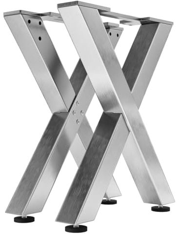 Juana | Tischbeine Metall Edelstahl | 2 Stück X Form Tischkufen | Tischgestell B40xH73 cm | Möbelkufen für Schreibtisch, Esstisch, Barhocker
