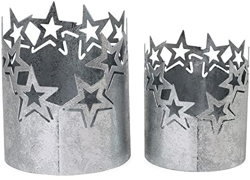 matches21 Dekoschale Pflanzschale Sternen Ausstanzungen Winter Schale Metall 2er Set Ø 9x9,5 cm & Ø 10x12 cm Silber