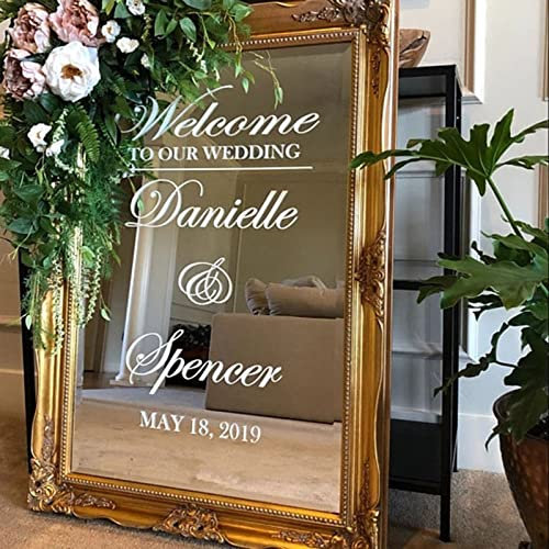 Gue Willkommen Spiegel Vinyl Aufkleber - Personalisierte Namen für Hochzeit Zeichen Decor - Custom Kunst (42x34 cm)