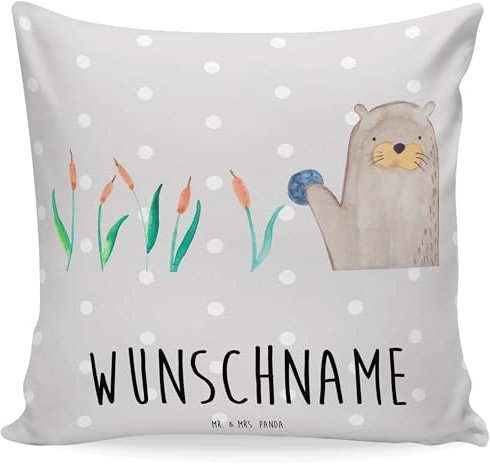 Mr. & Mrs. Panda Kopfkissen Otter Stein - Personalisierte Geschenke, Kissen, Bedrucken, Personalisiert, Seeotter, Wunschname, Pflanzen, Name, Fun Facts, Witzige Fakten