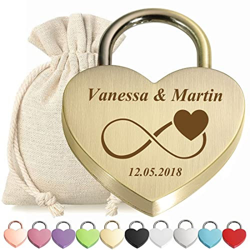 polar-effekt Lucchetto dell'amore in bronzo con incisione personalizzata, motivo infinito, sacchetto regalo, adatto per matrimonio, anniversario, San Valentino, regalo di coppia, uomo, donna