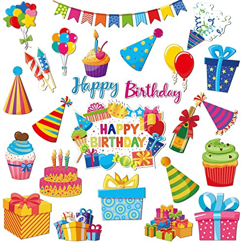 25 Stück Geburtstags-Auto-Dekorationen, Geburtstagsbanner, reflektierende Magnetaufkleber, Ballon-Kuchenbox, bunte Happy Birthday-Magnete für DIY-Auto, Kühlschrank, Automobil, Metalloberfläche