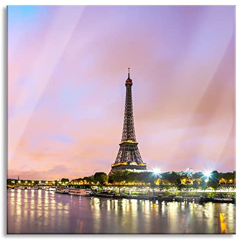 Pixxprint Glasbild, Wandbild auf Echtglas, Eifelturm Paris bei Nacht, 50x50 cm, inkl. Aufhängung und Abstandshalter