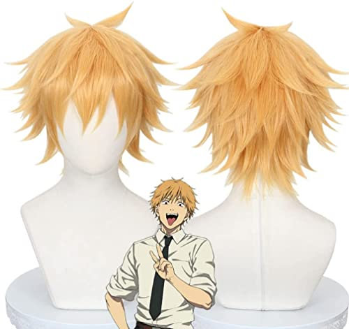 Anime Chainsaw Man Cosplay Wigs for Denji Wig Blonde Mens Short Hair Wigs for Halloween Party Costume Carnival+Wig Cap