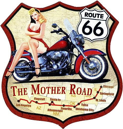 Magnete Calamita Route 66 Sagomata Stile Vintage per Frigorifero/Garage/Bar. Stampa su Legno