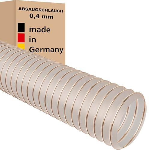 Absaugschlauch 0,4 mm transparent für Absauganlage Spiralschlauch schwer entflammbar Stahldrahteinlage Flexschlauch Made in Germany (30 mm | 5 m)