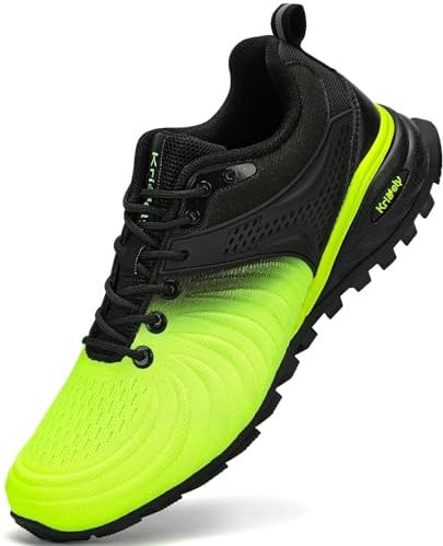 Kricely Zapatillas de Trail Running Hombre Zapatillas de Trekking Zapatos de Senderismo Ligero Antideslizantes AL Aire Libre Deporte Tenis Sneakers Amarillo Fluorescente 43.5